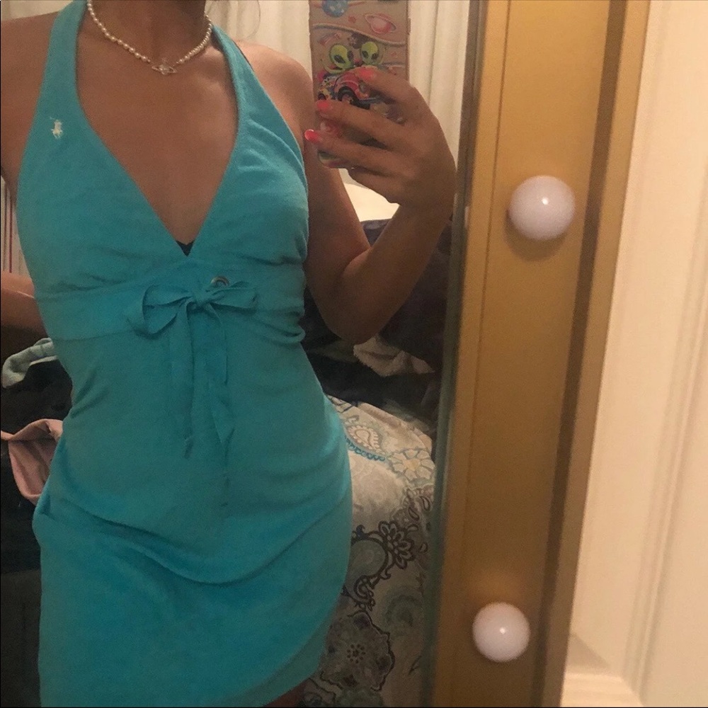 teal / aqua halter terrycloth dress
